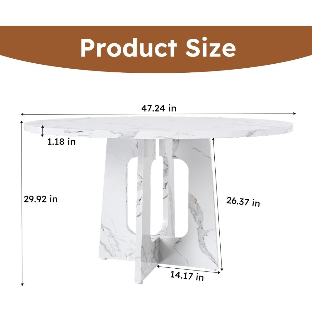 Modern 47.2 Inch Marble-Look Trestle Base Dining Table for 4-6 Seating