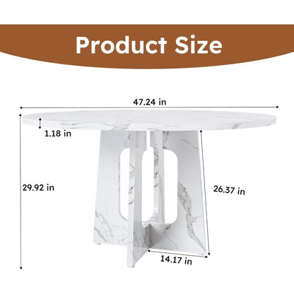 Modern 47.2 Inch Marble-Look Trestle Base Dining Table for 4-6 Seating