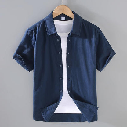 Cotton Linen Hot Sale Men's Short-Sleeved Shirts Summer Streetwear Plain Color Stand Collar Casual Beach Style Plus Size M-3XL