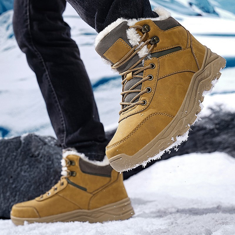New Autumn and Winter High-Top Thick-Soled Fleece-Lined Men's Snow Boots, Outdoor Hiking Shoes, Hunting Boots, Hiking Boots