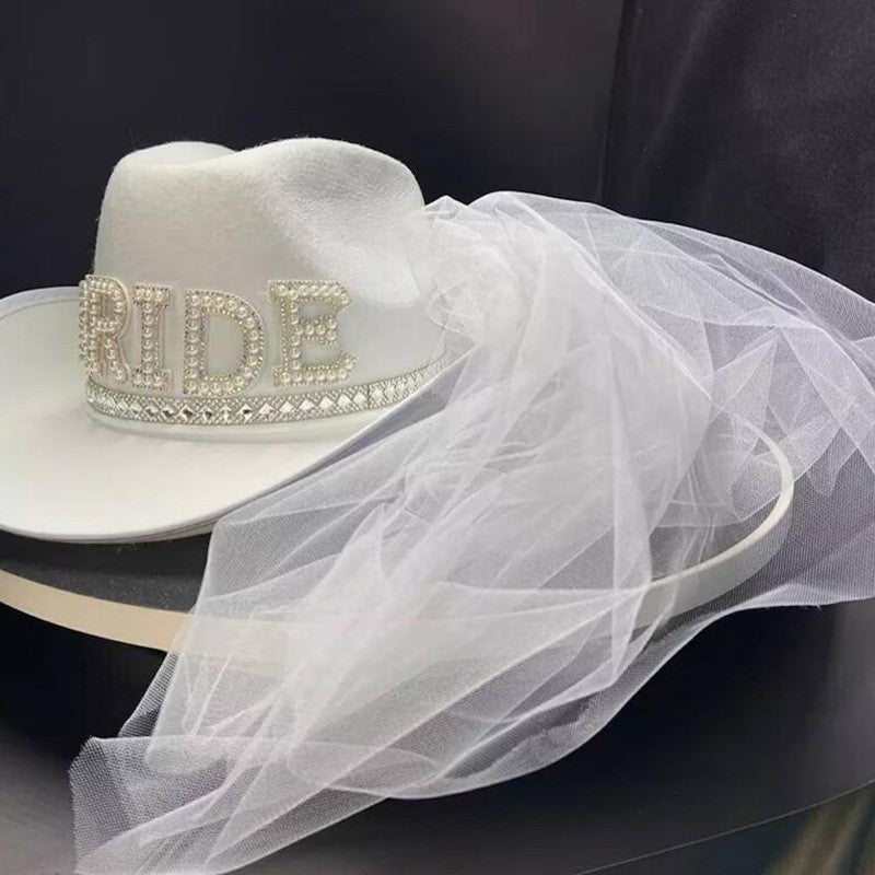 Bridal Veil Lace Cowboy Hat Country Western Wedding Wide Brim Barn Wedding For Bridal Shower Gift Disco Party Costume Country
