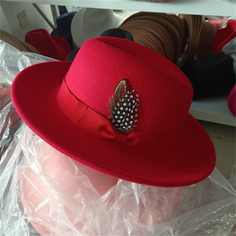 Men's fedora hat Men's and women's universal solid color fedora hat Women's 21 color wide brim jazz hat Autumn and winter Britis