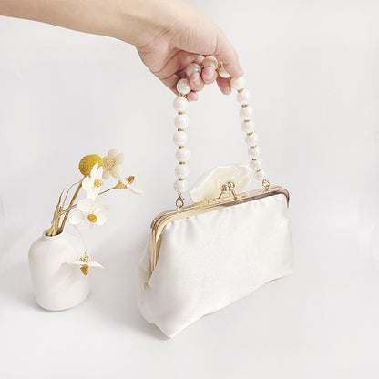 Fashion Bride Beige Women Satin Evening Banquet Clutch Bag Wedding Purse Party Bowknot Day Handbag Elegant Purse