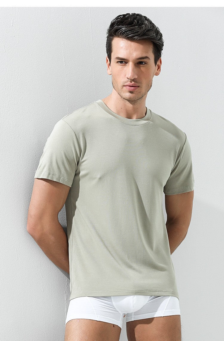 94% Modal 6% Spandex Summer Short Sleeve T-shirt Men Crew Neck Solid Color Casual Underwear Brand High Quality Mens Clothing New