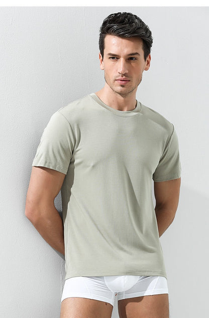 94% Modal 6% Spandex Summer Short Sleeve T-shirt Men Crew Neck Solid Color Casual Underwear Brand High Quality Mens Clothing New