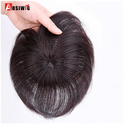 Perucas de cabelo encaracolado sintético AOSI castanho preto, substituição de extensões de cabelo tipo topete, apliques femininos com franja