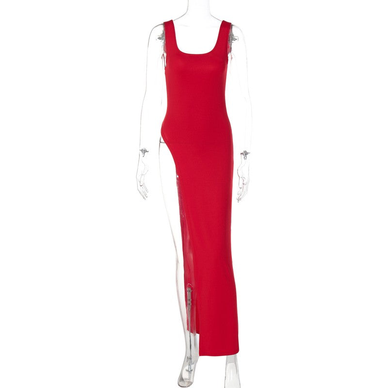 2025 Sexy Sleeveless Side High Split Dress Solid Backless Women Midi Dresses Sum