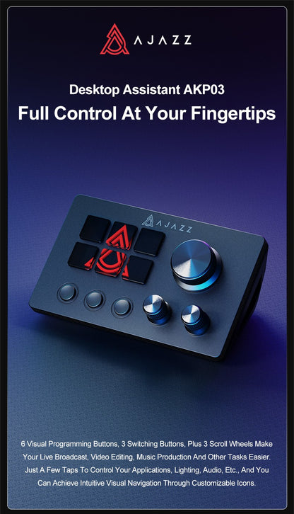 Ajazz AKP03E Desktop Helper Desk Console Panel Controller Teclado Mini com Botões Programáveis para Diversos Cenários
