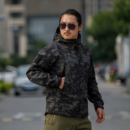 Sharkskin Soft-shell Hard Shell Camouflage Jacket Fleece Thick Tactical Suit Hooded Coat Manufacturers Handsome Outdoor Jacket