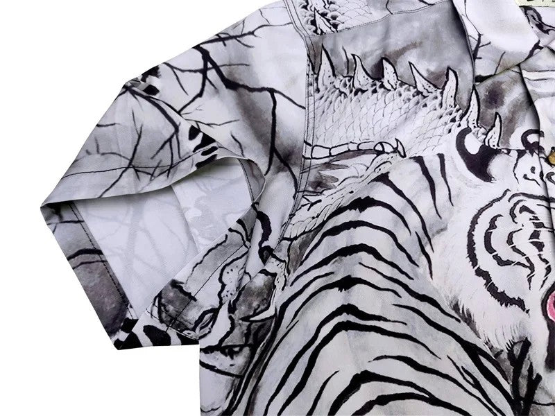 Classics Summer WACKO MARIA Shirts Full Print Leopard Rayon Short-sleeved Real Photos Hawaiian Shirt for Men Women