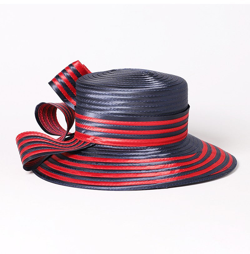 FS Satin Cloth Kentucky Derby Hats For Women Ladies Stripe Formal Tea Party Dress Wedding Bridal Elegant Church Cap Bowler Hat