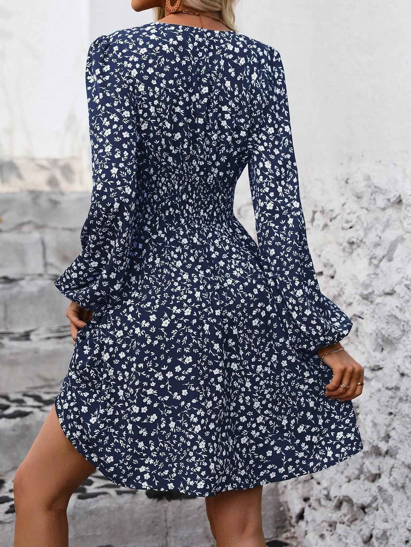 Dresses 2025 Woman Clothing V Neck Lantern Sleeve Wrap Mini Dress Ruched Waist Flowy Hem Elegant for Autumn and Party Styles ?