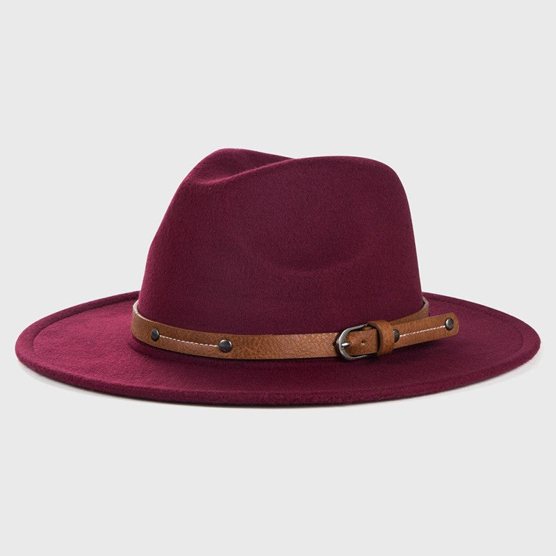 Belt Wool Fedoras Hat For Women Men Winter Autumn Warm Vintage British Style Round Bowler Caps Church Flat Brim Felt Jazz Hats
