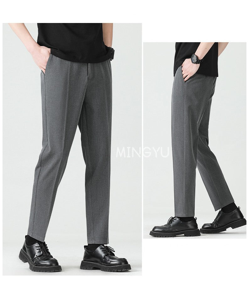 High Quality Lyocell Blend Summer Ankle Length Pants Men Business Elastic Waist Formal Suit Korean Social Work Trousers Male 40