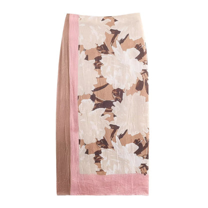 2025 Autumn New Product Women's Casual Style Fashion High Waist Printed Wrinkle Effect Midi Half Body Skirt