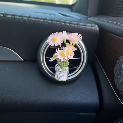 Enfeites de clipe de saída de ar do console central do carro, flores simuladas, clipe de carro, enfeites de vaso de vidro de jasmim, respira bebê para meninas, decorações