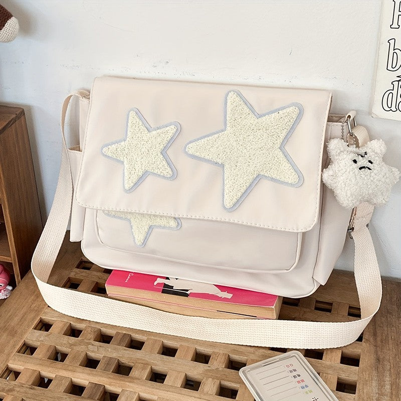 Cute Academic Star Print Shoulder Bag, Large Capacity Tote for Students, Casual Commuter Crossbody Purse, 1-Pack