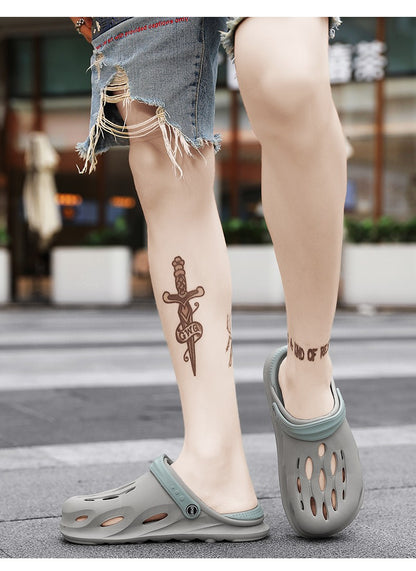 Summer Men's Fashion Beach Sandals Clogs Thick Sole Slipper Waterproof Anti-Slip Sandals Flip Flops Non-slip Soft EVA Hole Shoes