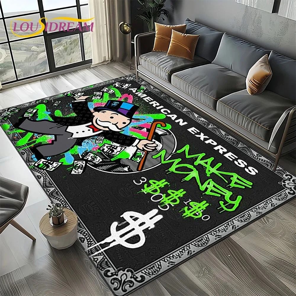 3D Rich Man Game Monopoly Dollar Cartoon Carpet Rug for Living Room Bedroom Home Sofa Decoration Kid Area Rug Non-slip Floor Mat