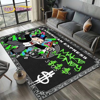 3D Rich Man Game Monopoly Dollar Cartoon Carpet Rug for Living Room Bedroom Home Sofa Decoration Kid Area Rug Non-slip Floor Mat