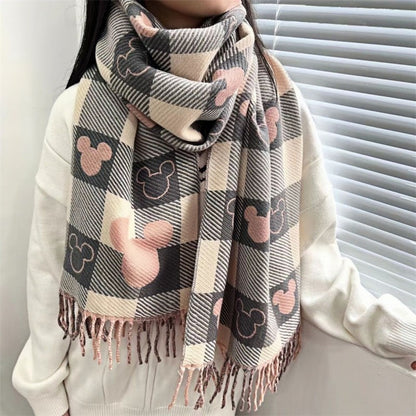 Lenço Feminino Kawaii Disney Mickey Lenço Macio de Caxemira Fofo Desenho Animado Moda Meninas Outono e Inverno Quente Cachecol Grosso Presentes