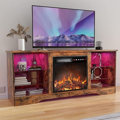 Fireplace TV Stand with 18 Fireplace, Modern Entertainment Center for TVs up to 68 inch, Media TV Console for Living Room