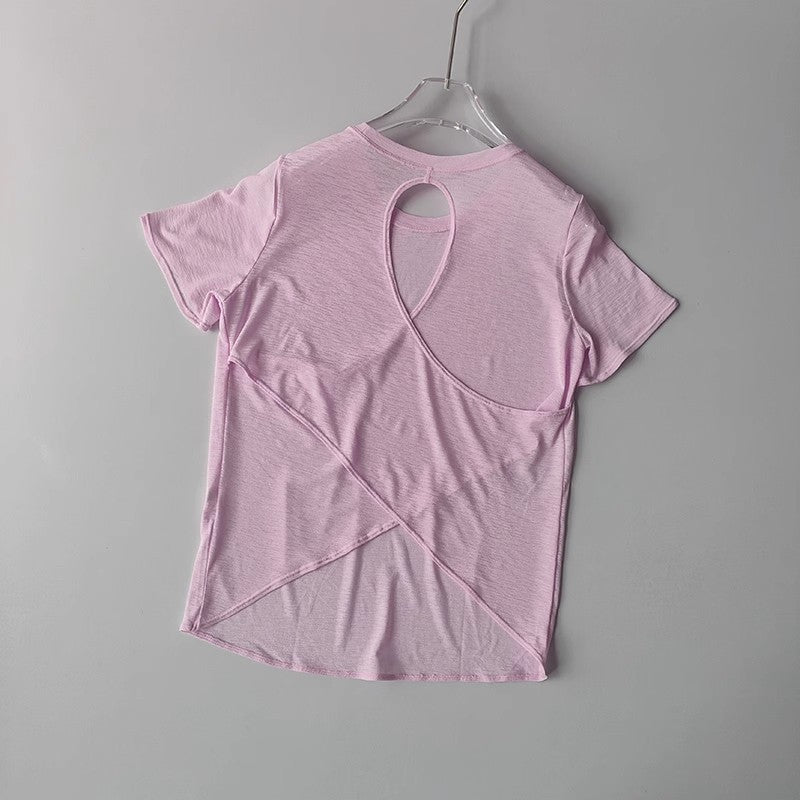 Women's Tight Sports T-shirt Quick Dry Short Sleeve Yoga T-shirt Pilates Fitting Fitness Back Hollow Out Running T-shirt