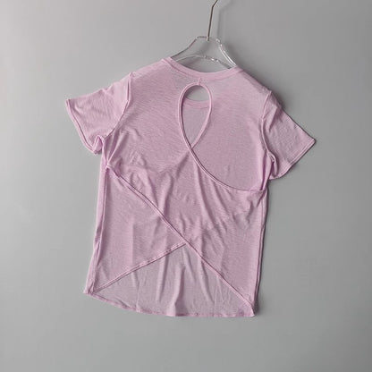 Women's Tight Sports T-shirt Quick Dry Short Sleeve Yoga T-shirt Pilates Fitting Fitness Back Hollow Out Running T-shirt