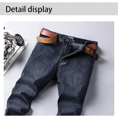 Wthinlee Calça Jeans Masculina Nova, Casual, Reta, Elástica, Moda Clássica, Azul, Preta, Trabalho, Calças Jeans Masculinas de Marca
