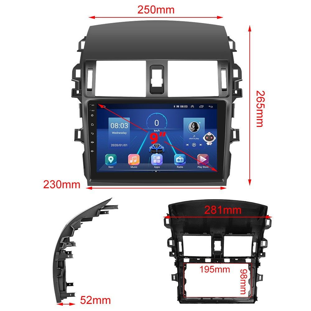 Rádio automotivo Podofo 2 Din Android Multimídia Vídeo Player para Toyota Corolla 2009-2013 Navegação GPS 2din Carplay Auto Estéreo