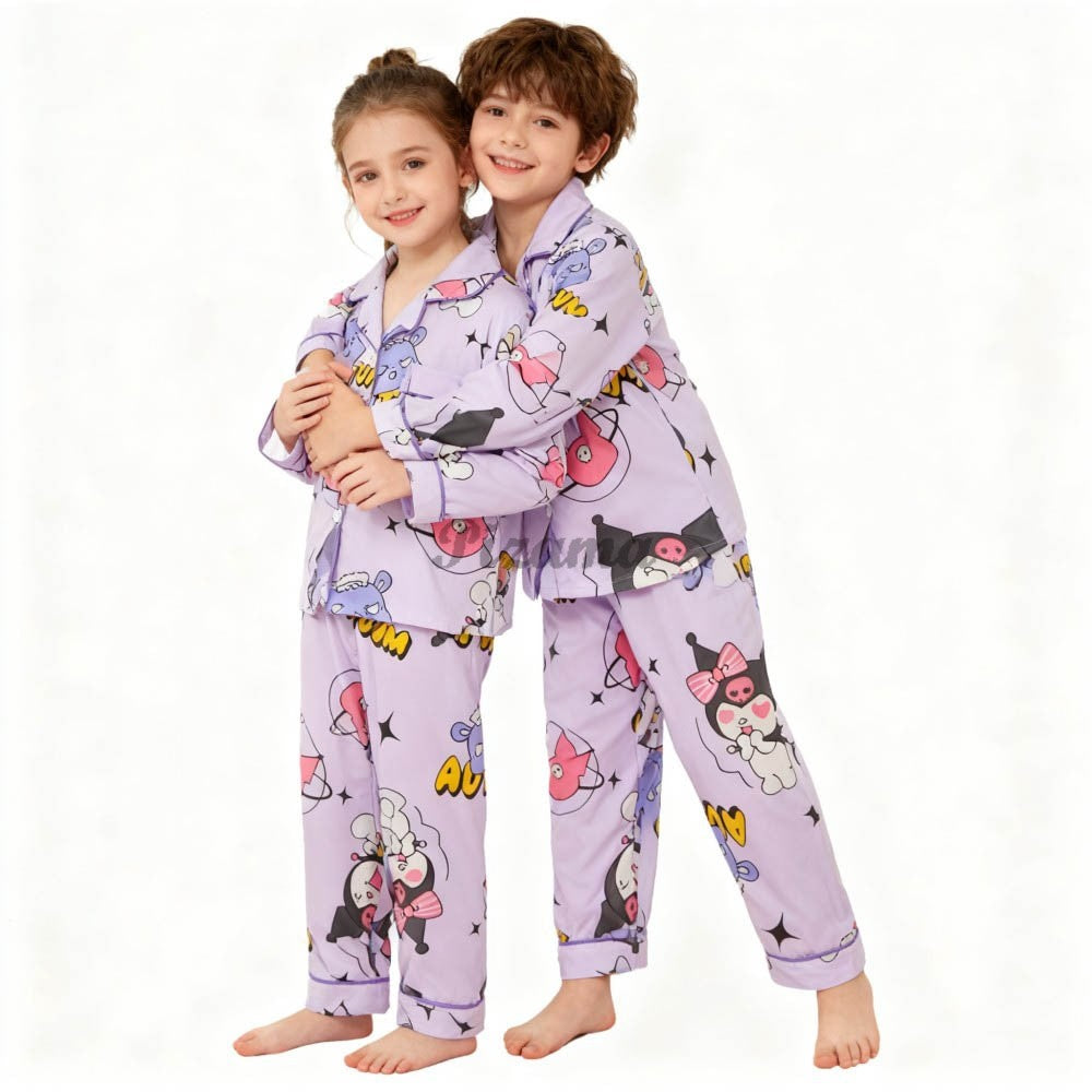 Children's Full Sleeve Button Down 2piece Kuromi Girls Pajamas Sets Boys Cinnamorolls Pyjamas Suits Kids Loungewear Homewear