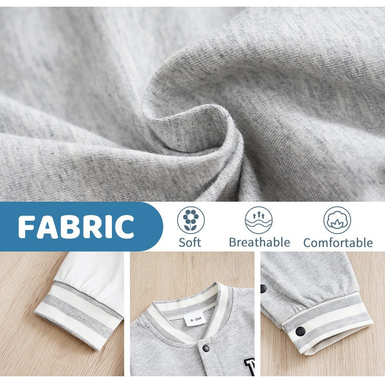 Newborn Baby Baseball Clothes 0 3 6 9 12 Months Boston Cotton Long Sleeve Footies Toddler Boy Clothes Kids Jumpsuit gray pajamas