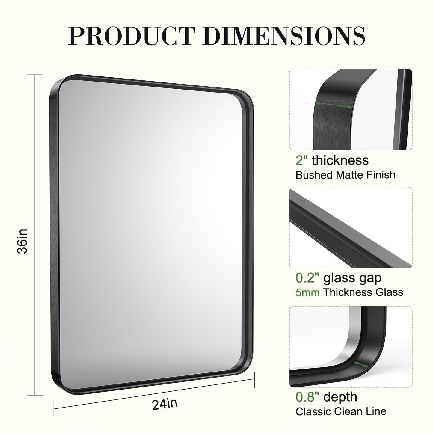 JHK Large Rectangle Vanity Framed Mirror for Wall Matte Metal Framed 30x40 Inch Modern Mirror Tempered Glass For Living Room