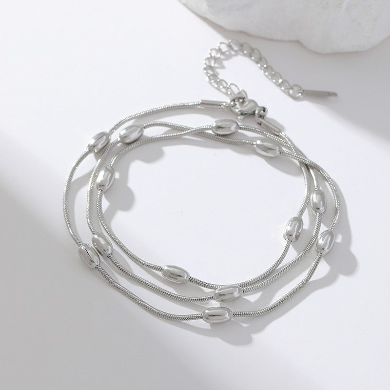 Pulseira de Corrente de Contas de Aço Inoxidável 316L EILIECK para Mulheres, Charme de Metal Banhado a Ouro 18K, Joia Moderna com Design Exclusivo