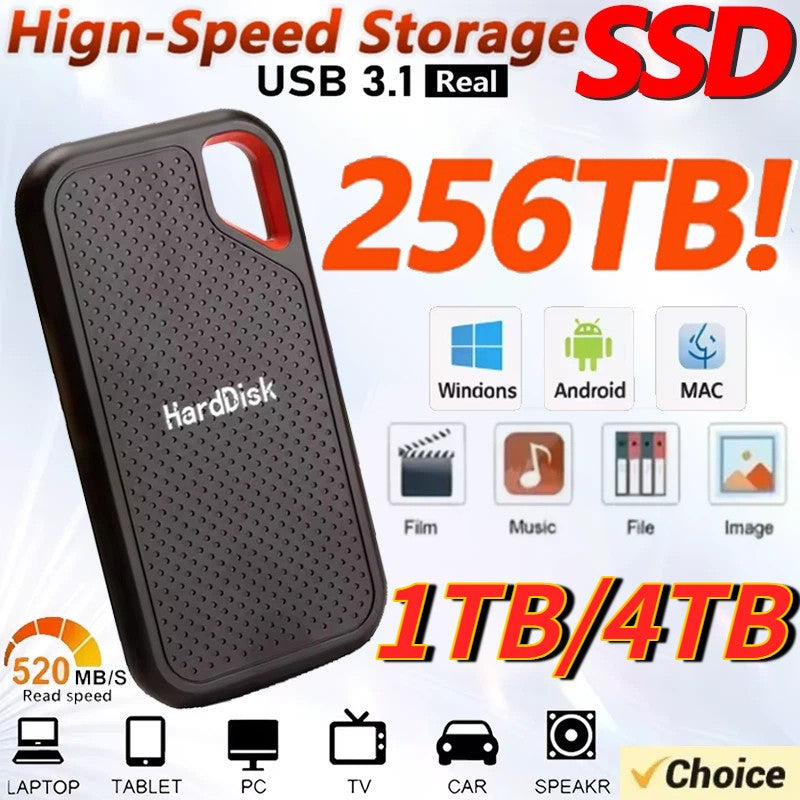 SSD de alta velocidade 1 TB, disco rígido externo portátil 2 TB, disco rígido genuíno 128 TB, disco rígido em massa USB 3.1 para laptop/Mac