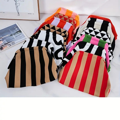 New Summer Beach Clutch Bag Women Contrast Color Crochet Handbag Knitting Dumpling Clutch Lady Cute Cloud Casual Colorblock Bag