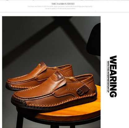 Novos Sapatos Masculinos de Couro Feitos à Mão Casuais Confortáveis Mocassins Masculinos de Couro Slip On Sapatilhas Masculinas Venda Quente Calçados para Caminhada ao Ar Livre