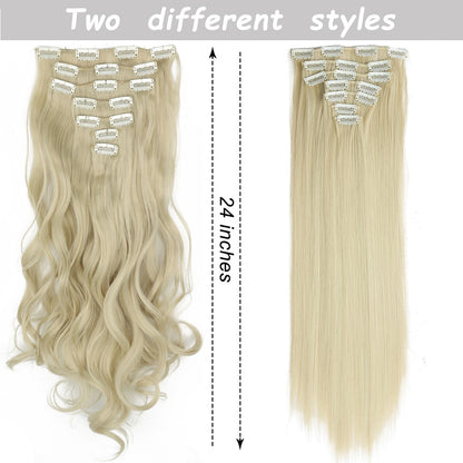 Cabelo Liso Comprido 16 Clipes 7 Pçs/Conjunto de Apliques de Cabelo Sintético Natural Loiro Preto Resistente ao Calor 2026