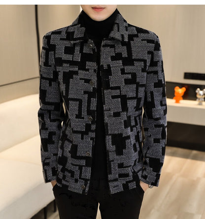 Winter Thicken Warm Wool Blends Jacket Men Fashion Plaid Casual Coat Slim Lapel Streetwear Overcoat Social Men Clothing 2022