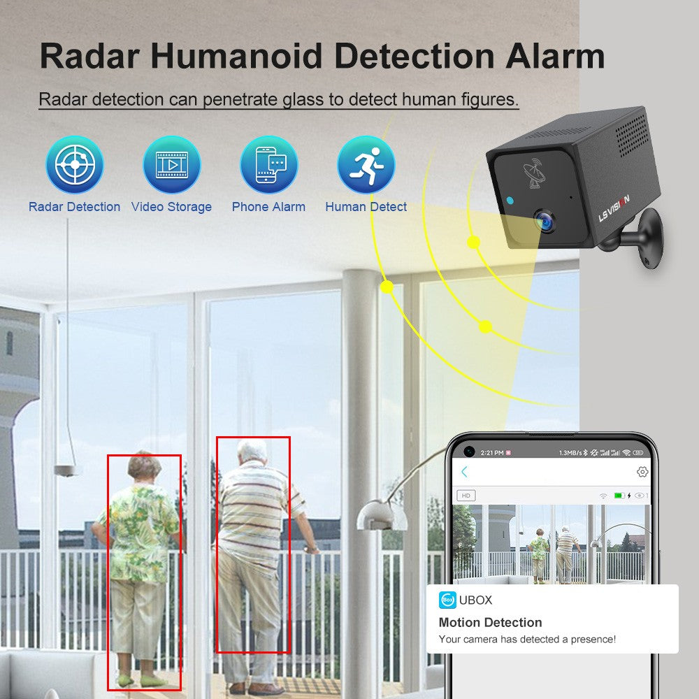 LS VISION Ubox CCTV Camera 4MP 4G Sim Card Or Wifi Home Surveillance Camera Intercom Radar Detection  Mini Baby Security Cam 2K