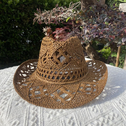Straw Western Cowboy Hoed Hand Made Beach Vilt Zonnehoeden Party Cap Voor Man Vrouw Curling Rand Cap Zon Bescherming Unisex hat