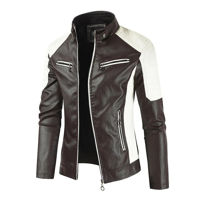 Fashionable Men's Biker Leather Jacket 2025 New Zipper Stand Collar Fleece Lined Casual PU Leather Coat Regular Fit Chinese Orig