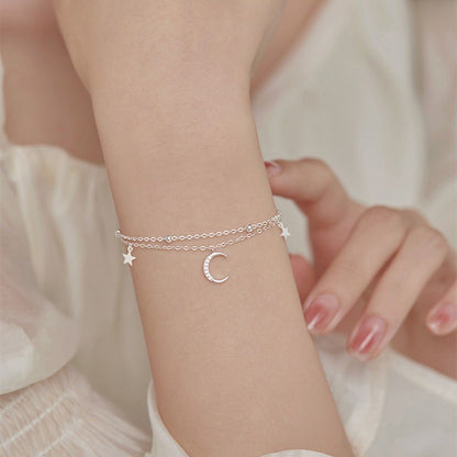 Sparking 925 Sterling Silver Star Moon Bracelets For Women Girls Vintage Korean Crystal Bracelets Party Charm Jewelry Gifts