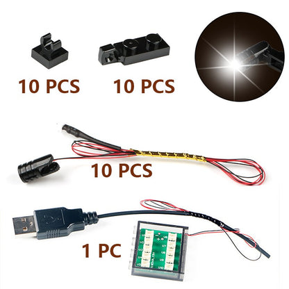 10 unidades de terminal LED refletor MOC luminária de mesa multifuncional holofote DIY preto bloco de construção 1219
