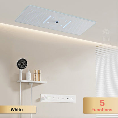 AITANA Sistema de Chuveiro Termostático de Luxo com Display LED em Latão Escurecido, Banheiro, Teto Embutido, Cortina Gigante de Chuva