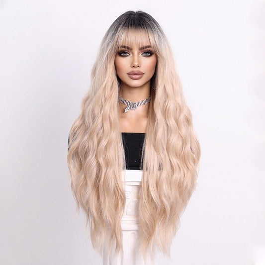 Wavy Lace Front Wigs Bangs long curly hair For Woman Cosplay Synthetic Wigs Resistant Natural Hairline Frontal glueless wigs