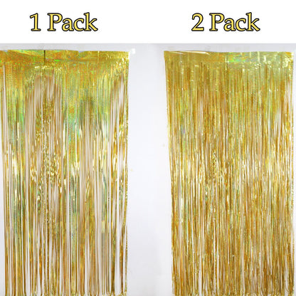 Metallic Tinsel Foil Fringe Curtains Photo Backdrop Glitter Streamers Foil Fringe Backdrop Curtain for Xmas Wedding Background