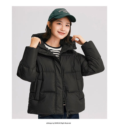 Semir Down Jacket Women Solid Color Loose Versatile 2024 Winter New Three-Proof Hooded Puffer Coat Down Jacket