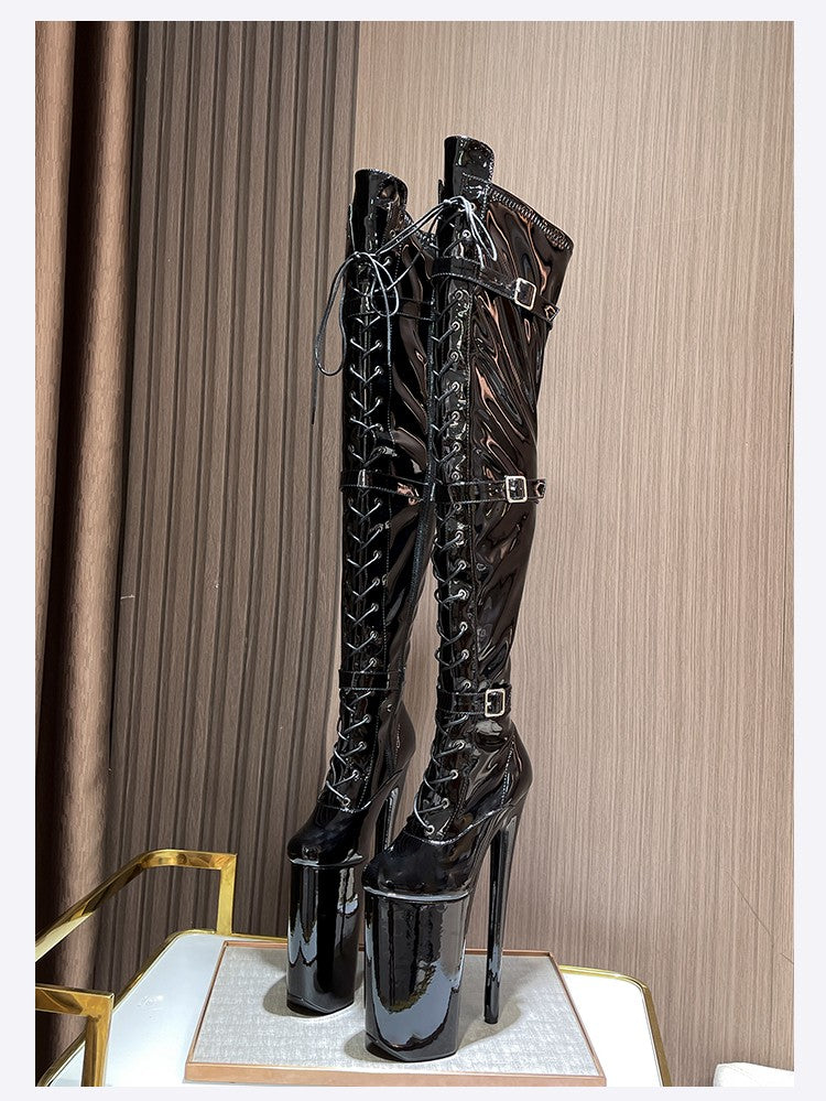 26cm Super High Heel Thigh High Boots Sexy Women Shoes Pole Dance Stripper Shoes Platform Over-the-Knee Zip Crotch High Boots