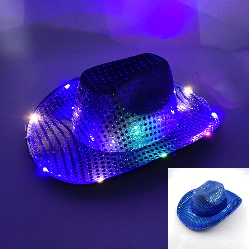 Chapéu de Cowboy LED Sem Fio, Chapéu de Cowboy Luminoso, Chapéu de Cowgirl Rosa para Discoteca, Noivas, Acessórios para Shows, Boates e Festas a Fantasia